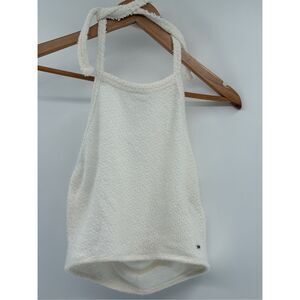Hollister Knit Tank Top Sweater Crop Halter‎ Women Size Medium White Y2K